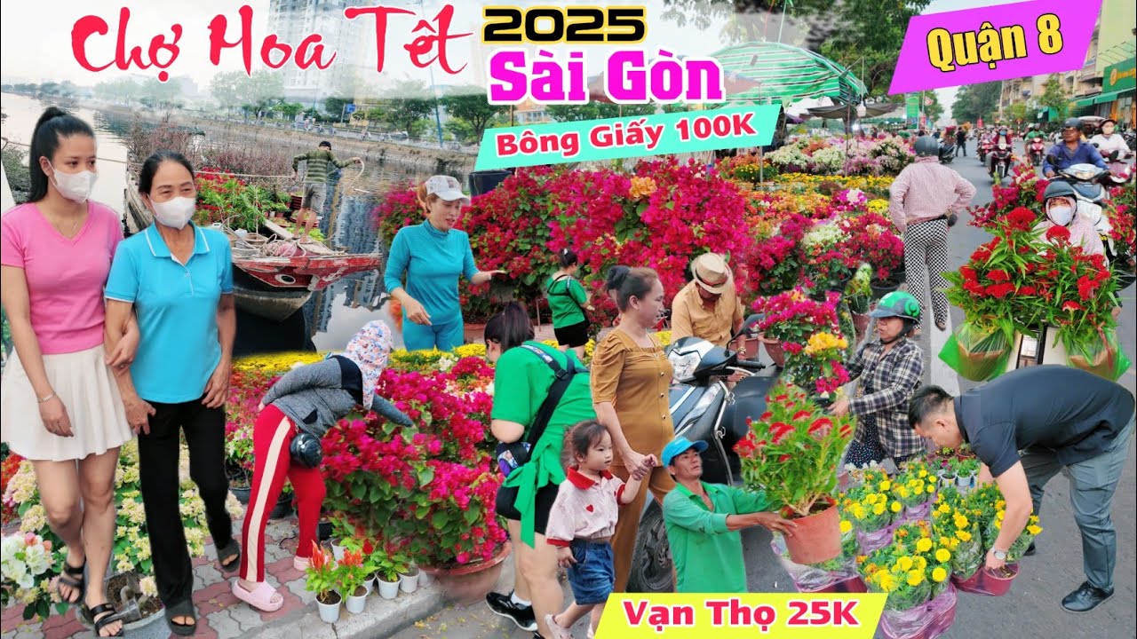 Báo giá hoa rẻ vạn thọ 25K bông giấy 100k tết ất tỵ Bến Bình Đông Quận 8 chợ hoa tết sài gòn 2025