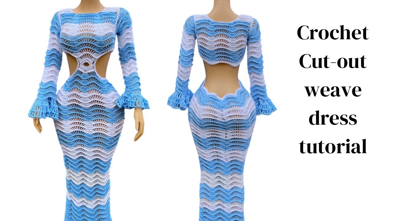 How to Crochet Maxi Dress | crochet weave long sleeve cut-out dress tutorial | Part 1 |