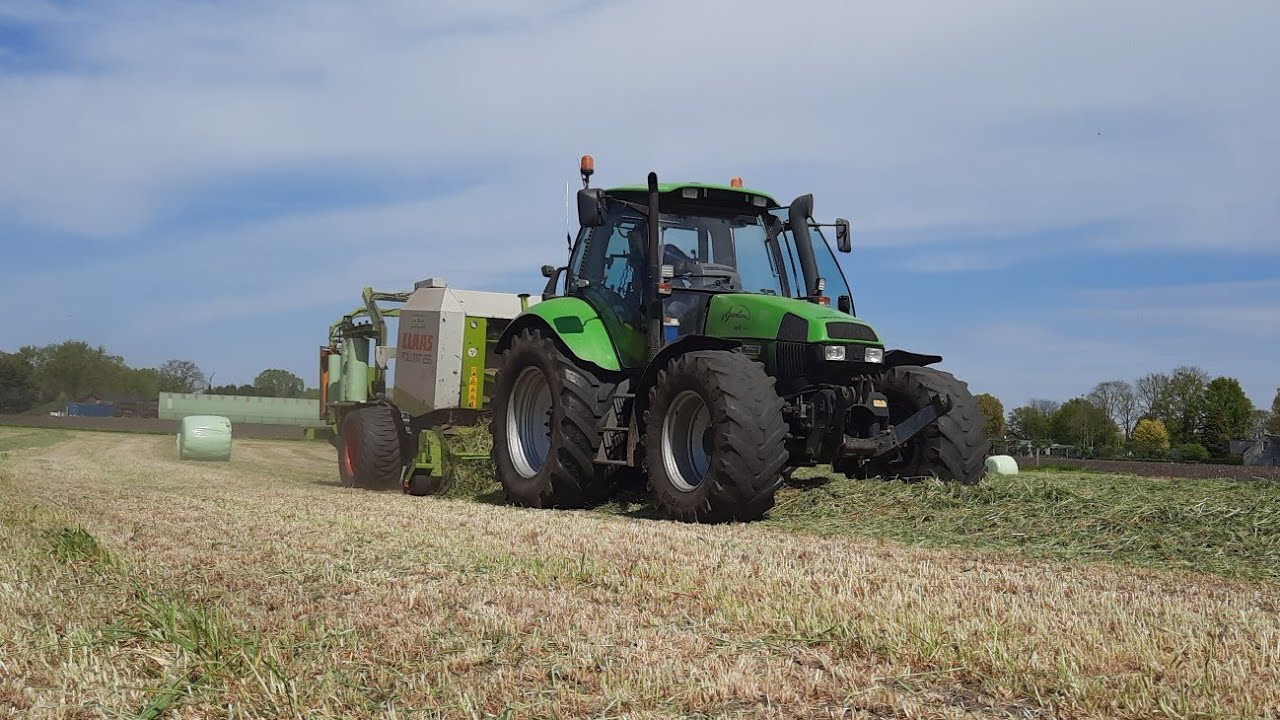 Balen persen en wikkelen | Deutz Agrotron 165 + Claas Rollant 255 | Pressing + wrapping bales | 2022
