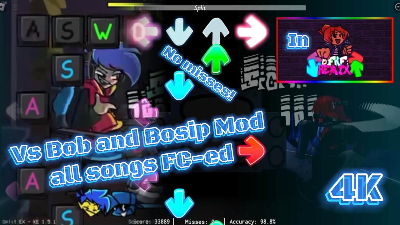 Basically FNF Remix Vs Bob and Bosip Mod // All Songs FC-ed // 4K // #fnf #fridaynightfunkin #roblox