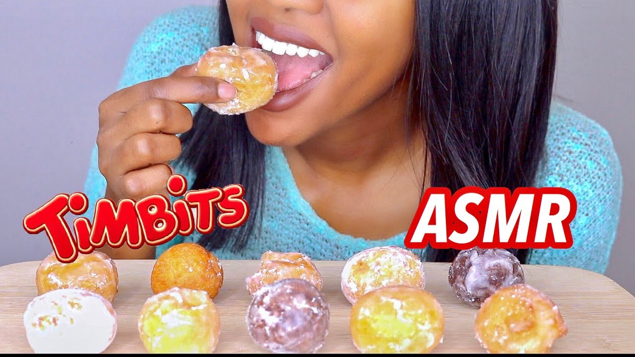 ASMR TIM HORTONS TIMBITS + ICED COFFEE MUKBANG (No Talking) *EATING SOUNDS*