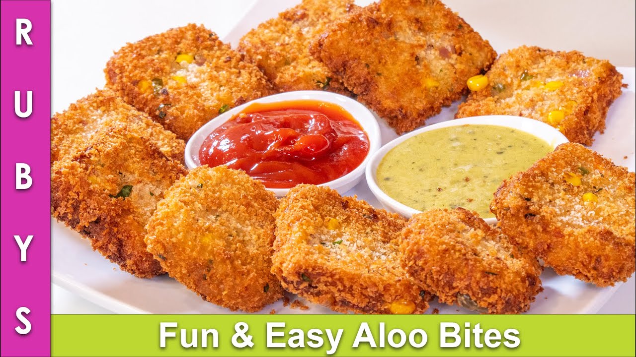 Crispy Potato Bites Aloo Nuggets Lunchbox & Party Recipe in Urdu Hindi - RKK