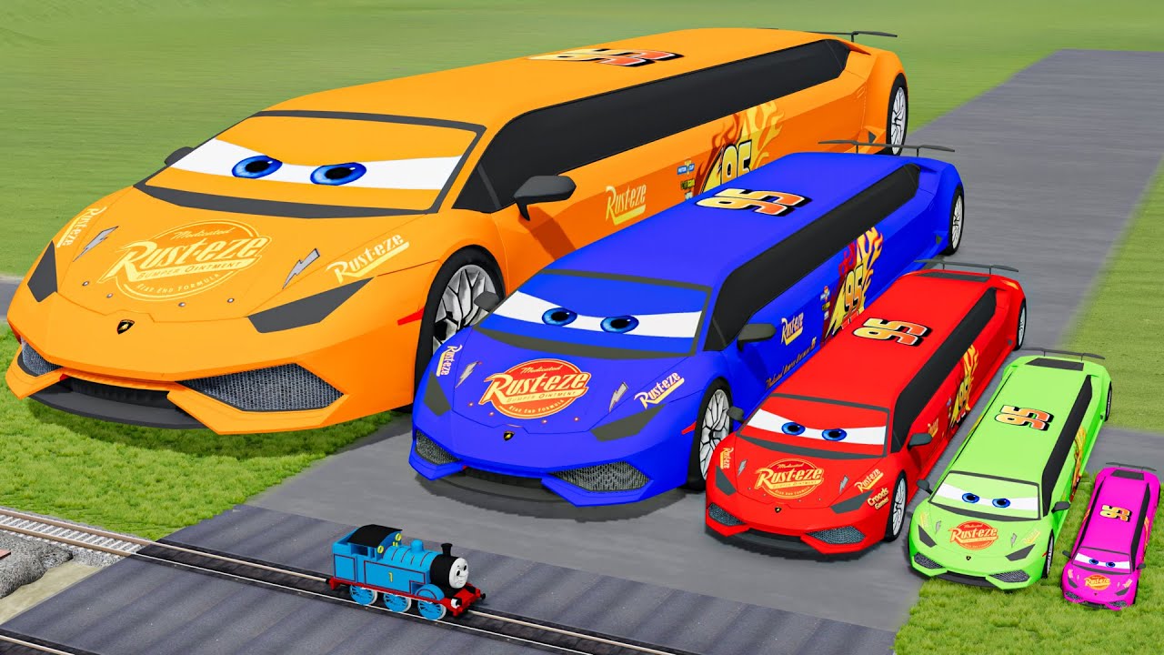 Big & Small Colors Long Lamborghini McQueen VS Train Thomas | BeamNG.drive