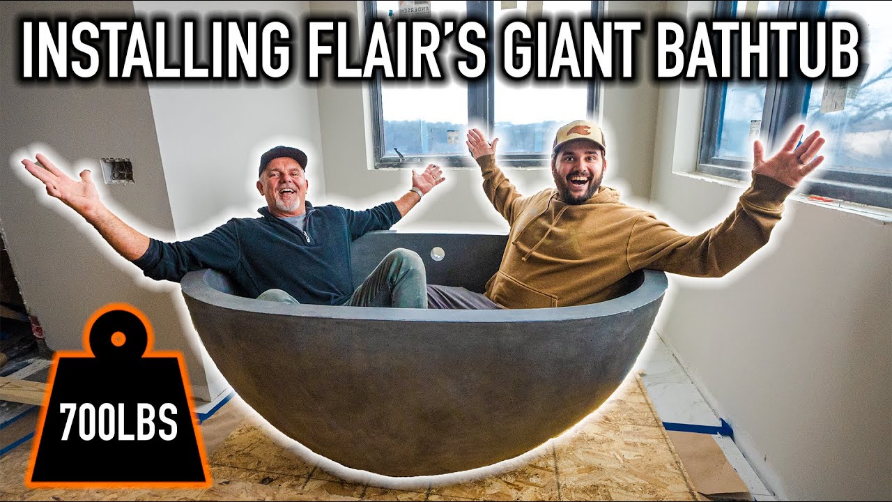 Installing FLAIR'S Giant SOLID CONCRETE Bathtub!!! (Destroyed Bedroom Walls)