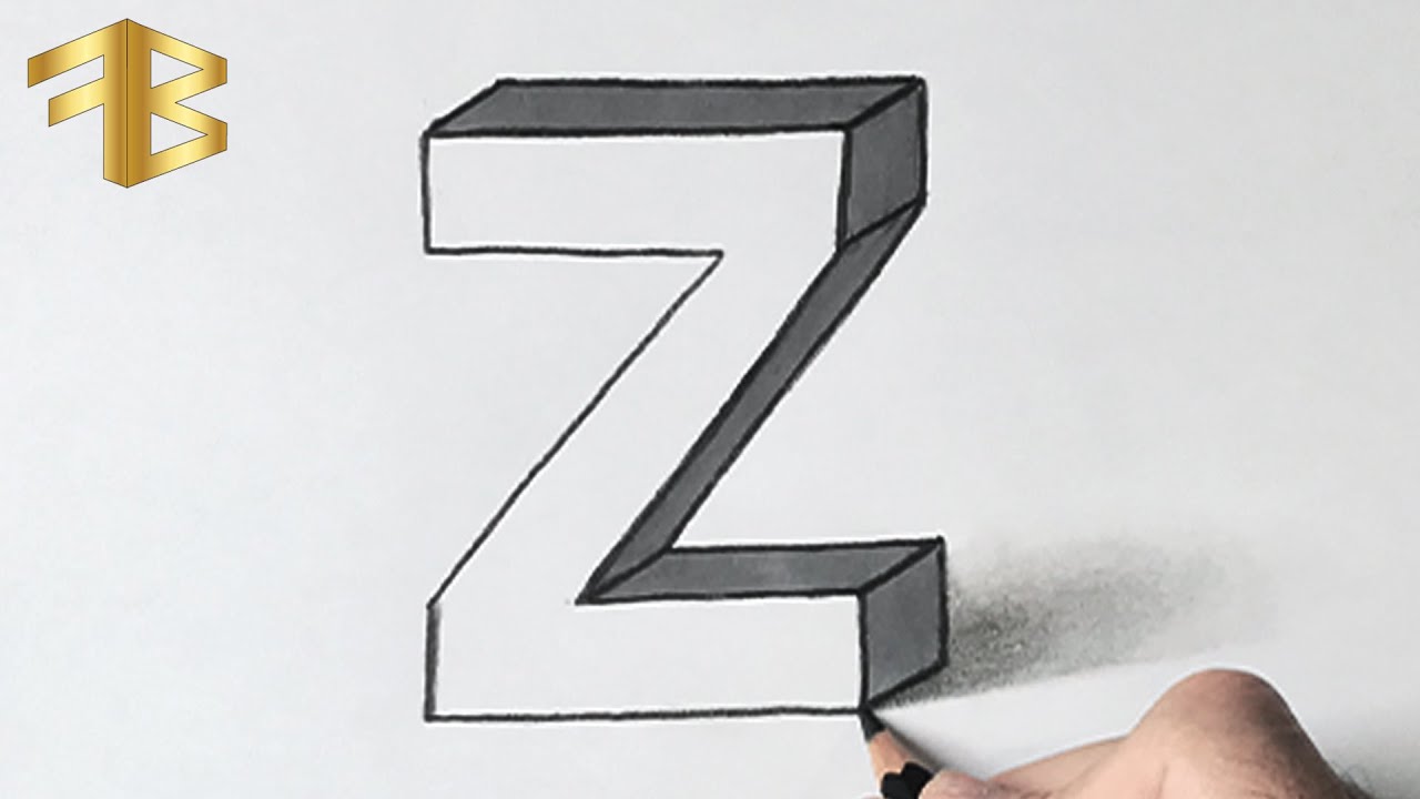 CETVELSİZ 3 Boyutlu Z Harfi Çizimi - 3d çizim, 3 boyutlu harf çizimi, basit çizimler, güzel çizim,