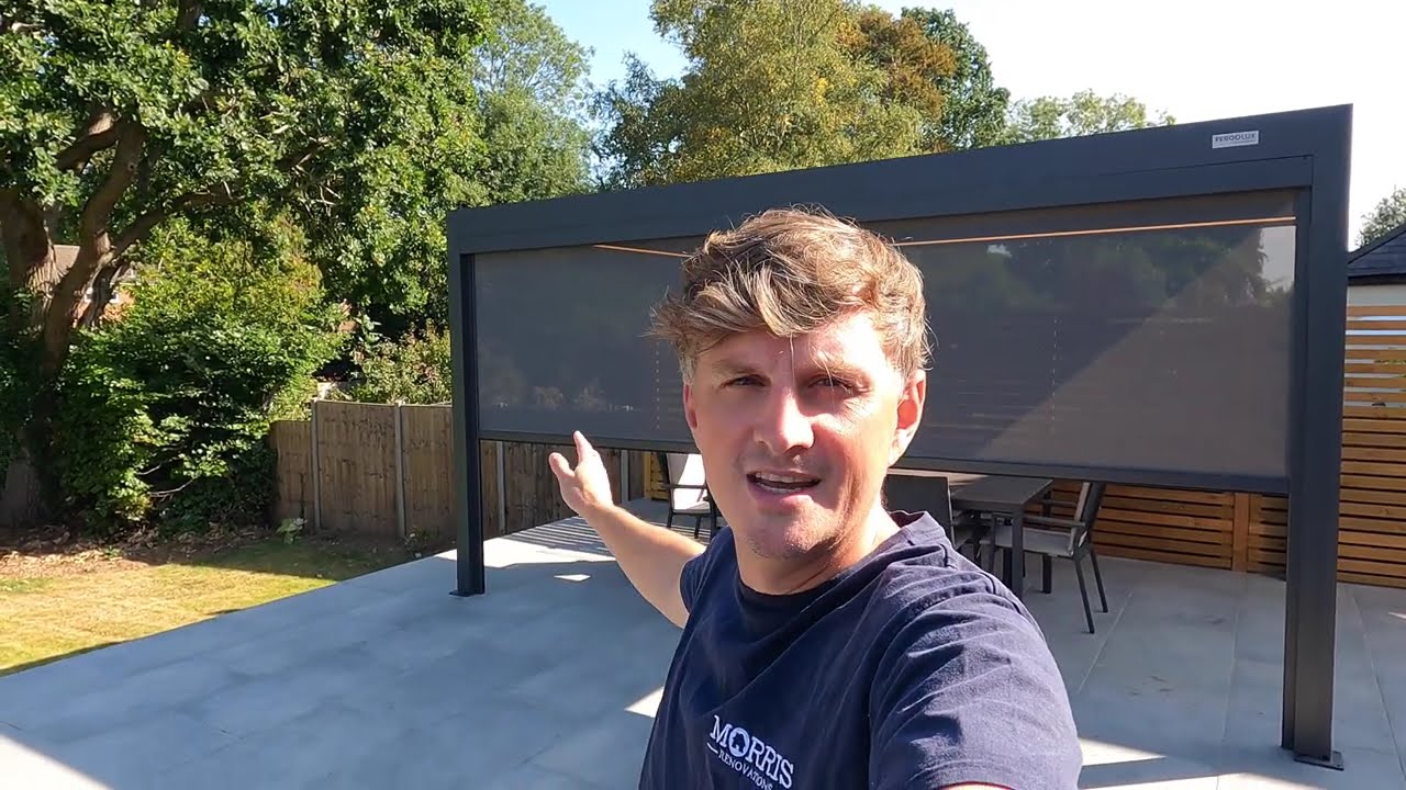Installing my Pergolux Pergola with electric roof - LED lights | heater | guttering | Screen | DIY