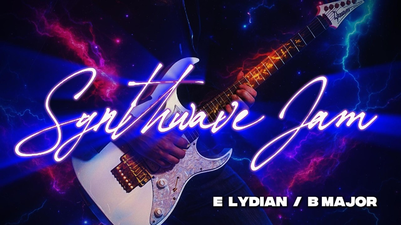 E Lydian Synthwave Backing Track | Uplifting Cinematic Guitar Jam Track (Uptempo)