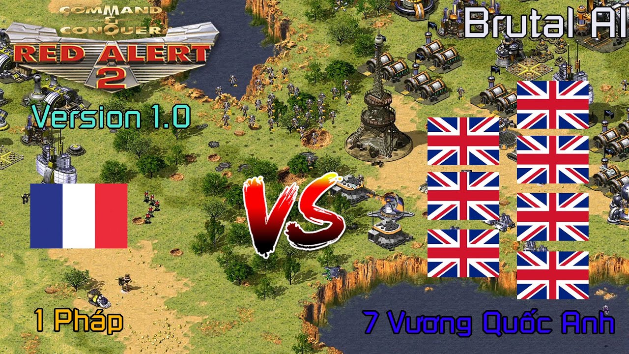 Red Alert 2 | 1 Pháp VS 7 Vương Quốc Anh Brutal AI + Superweapon | Nguyên Đạt Gaming PC