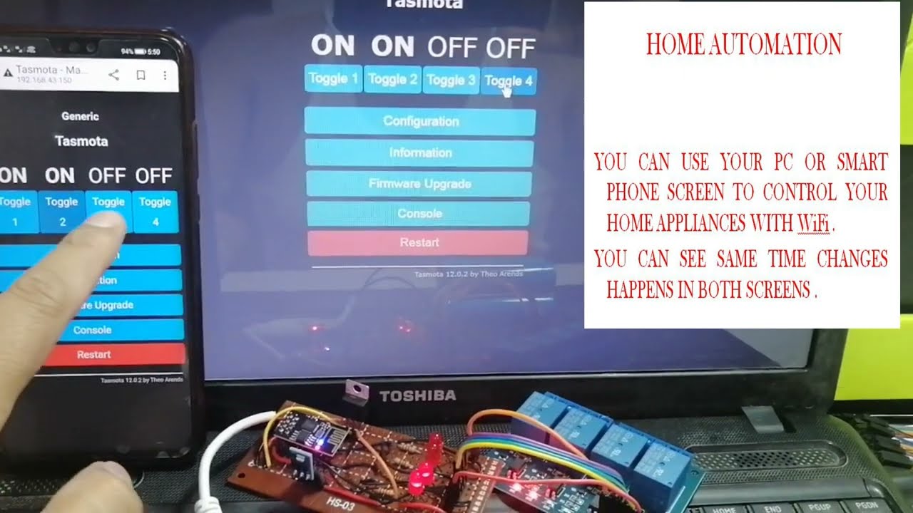 Smart Home automation with ESP-01 wifi .Home appliances controlled by Smart phone or PC screen.