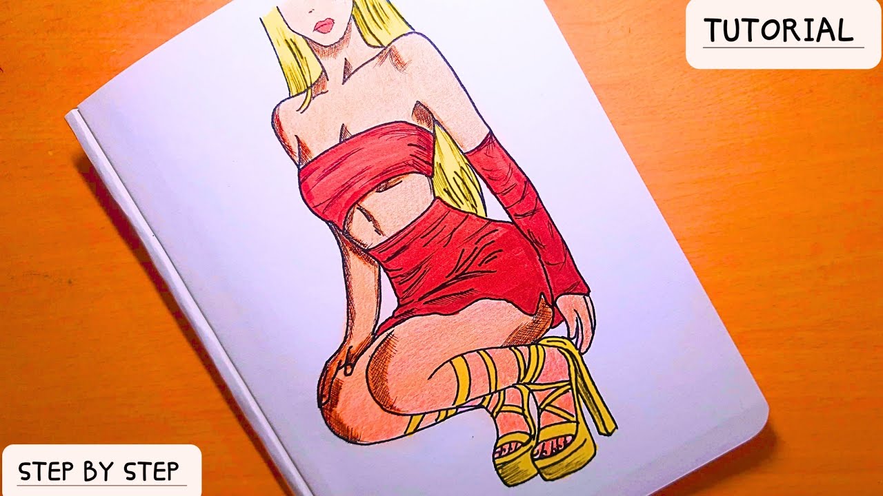 how to draw anime girl in sitting poses // easy anime girl drawing  (Colour )