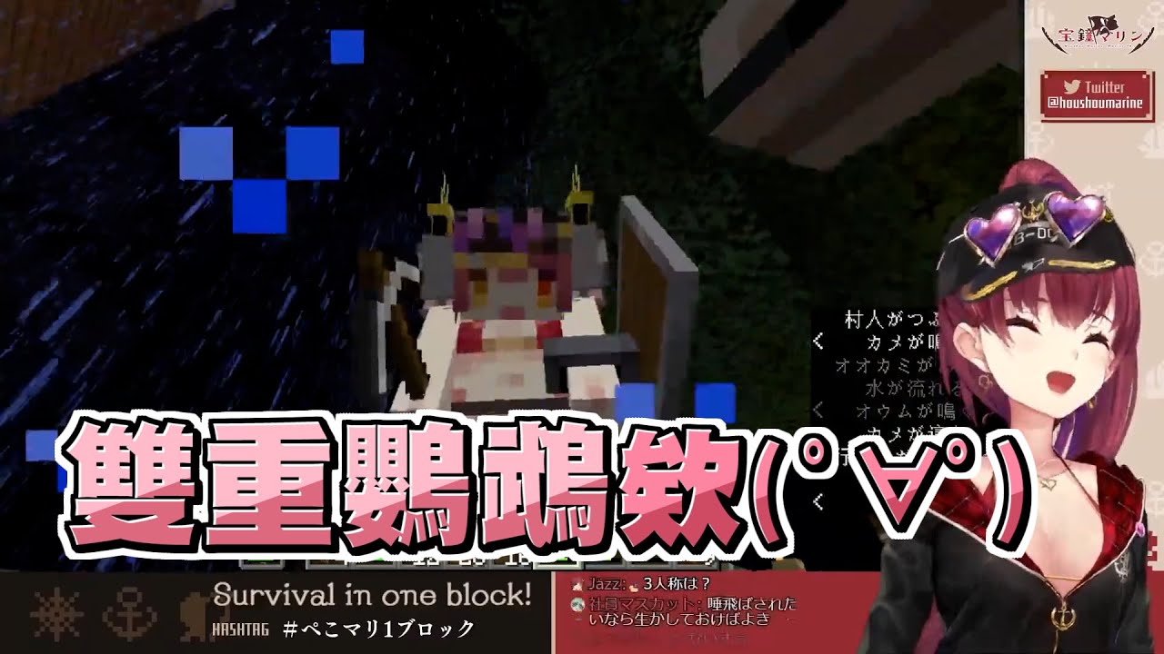 養了超可愛鸚鵡的船長 竟然捕捉到兩隻同時停在肩上的超奇蹟瞬間ｗｗ【宝鐘マリン/寶鐘瑪琳】【Minecraft/當個創世神】20211121