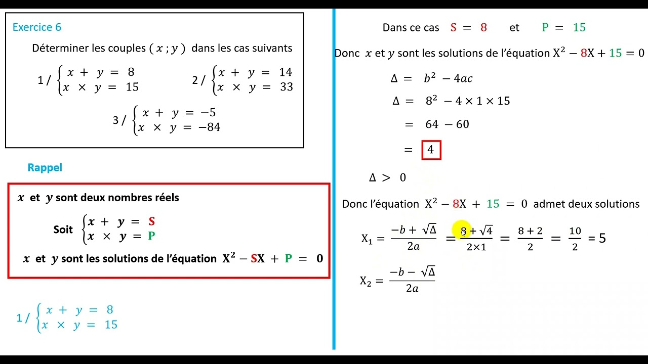 équations et inéquations second degré EXE 6