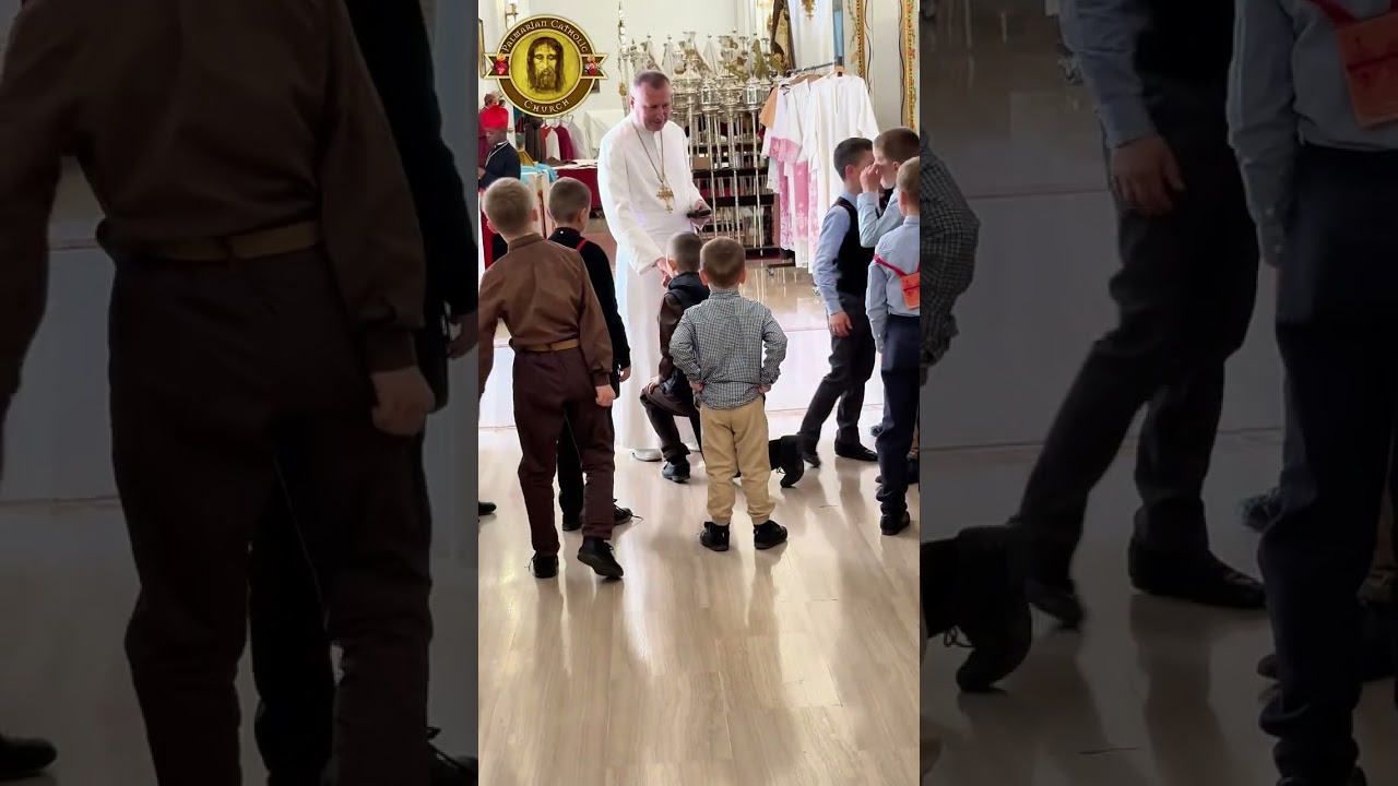 His Holiness Pope Peter III greets children of Palmarian Faithful