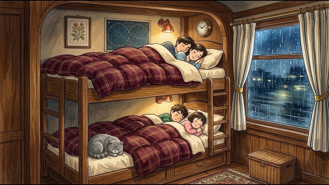 Family on a Rainy Night Train | Cozy Animation Ambience