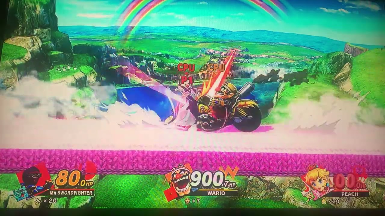 Super Smash Bros Ultimate, T.20 Mii Sword-fighter 🦸‍♂️ 🗡️ & Peach 👸🏼 💖 👠 VS Wario 🦹‍♂️