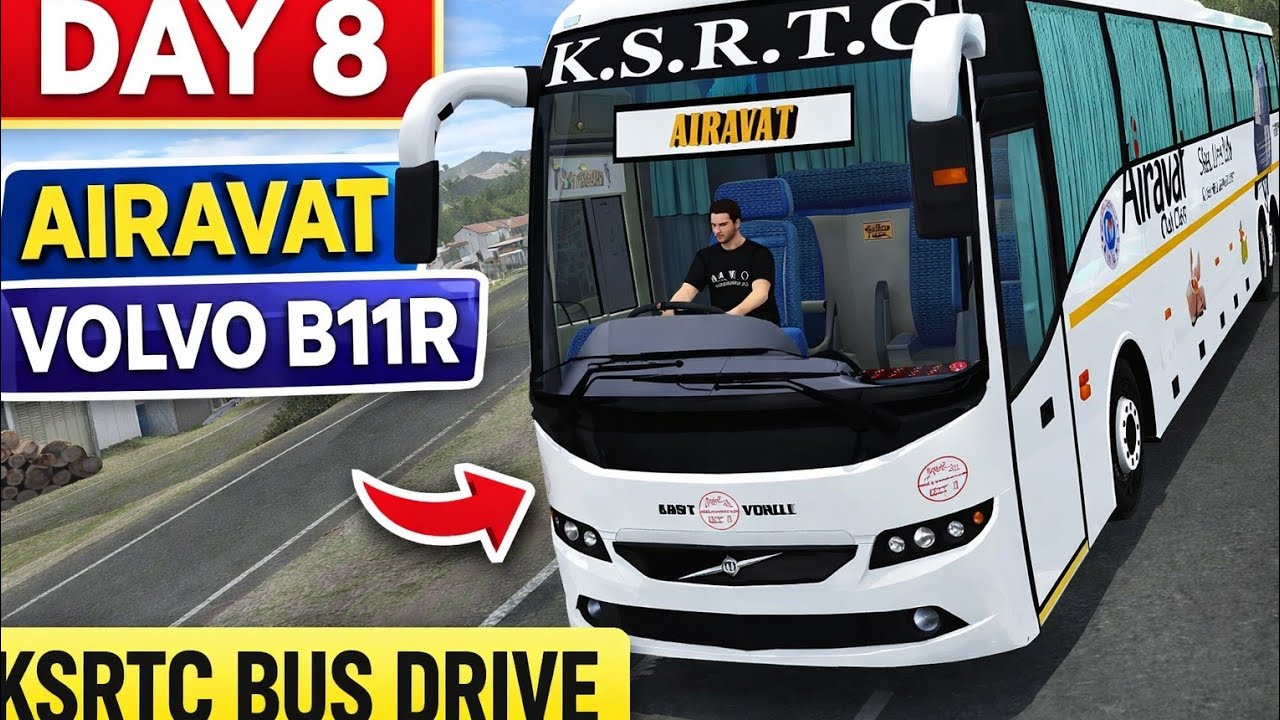  Day-8 KSRTC Airavat Volvo B11R Bus Drive | BUSSID Indian Bus Gameplay 
