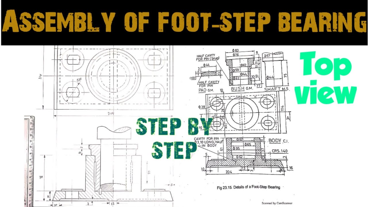 Assembly drawing of foot step bearing (top view) |Engineering and poetry|