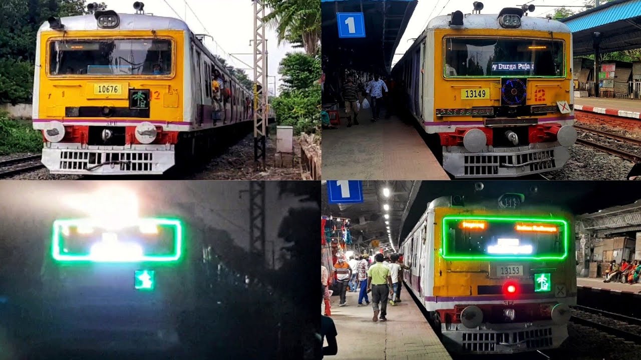 |[4 in 1]| Day VS Night action of Decorated Kolkata EMU Local Trains in SDAH South during Durga Puja