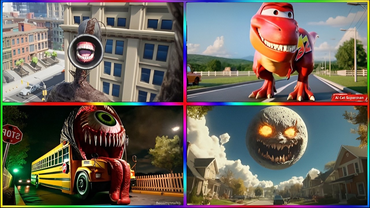 😱 Siren Head 🆚 MC Queen dinosaur 🆚 School bus 🆚 Lunar Moon 🎶 Tiles hop 🥶
