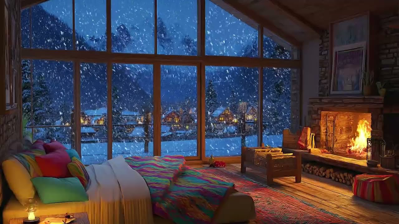 Cozy Winter Night | Howling Wind and Fireplace Create a Relaxing Ambiance and Help You Sleep Well
