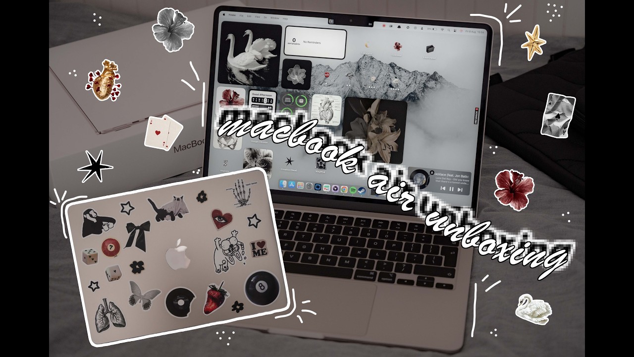 MacBook Air M4 13″ Starlight Unboxing 𝜗𝜚 | Aesthetic Setup, Accessories & Custom Icons Tutorial ☆