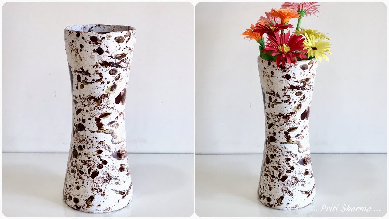 How To Make Flower Pot At Home / Flower vase -20 Out Of Paper Glass And Cement | Priti Sharma