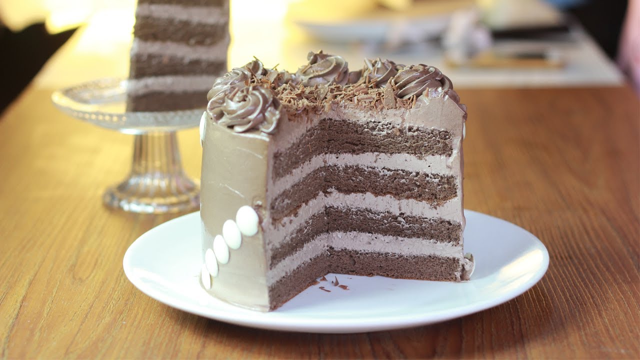 ช็อคโกแลตเลเยอร์เค้ก Chocolate layer cake ช็อคโกแลตชิฟฟ่อนเข้ากันได้ดีกับไอซิ่งบัตเตอร์ครีม EP.105
