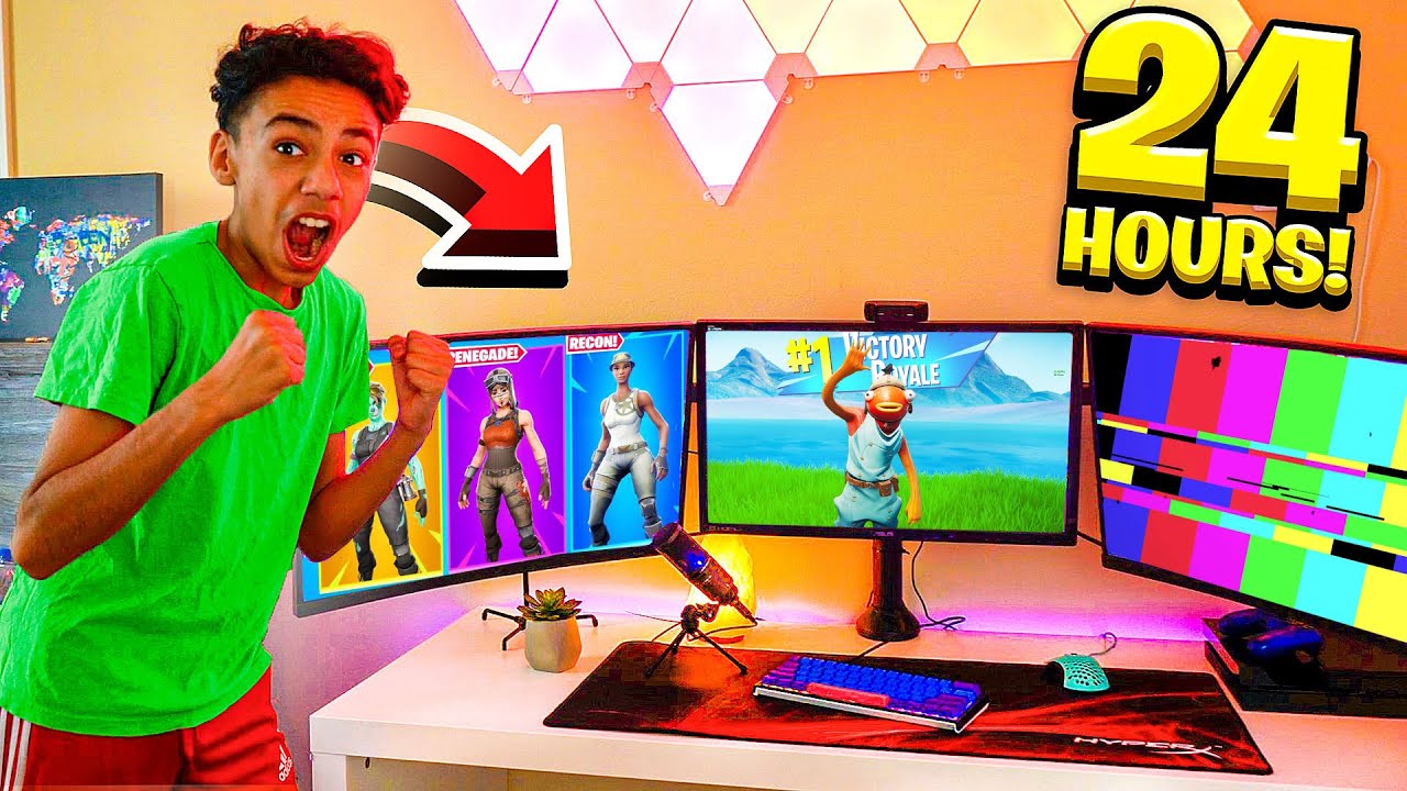 I Spent 24 Hours In My $25,000 Fortnite Gaming Room - CHALLENGE