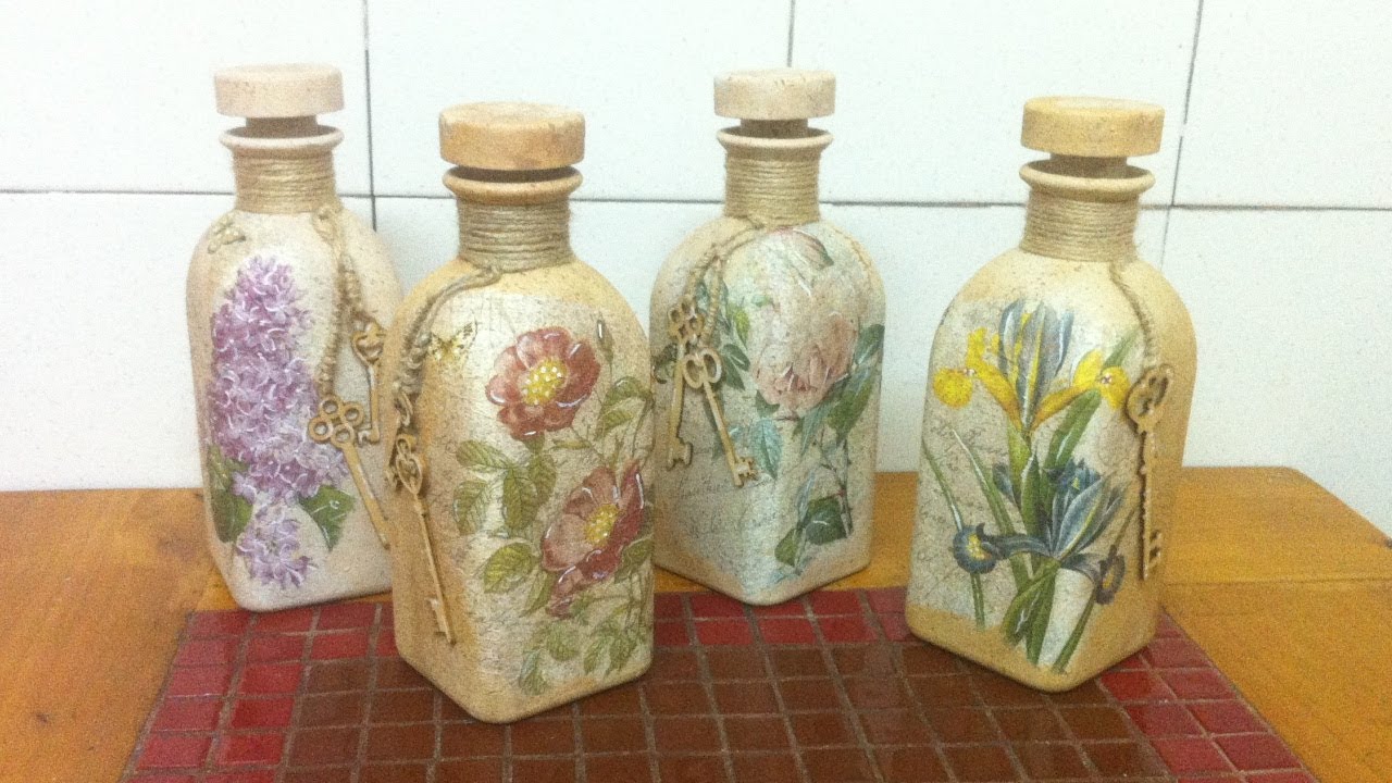 Botella con Decoupage estilo Vintage