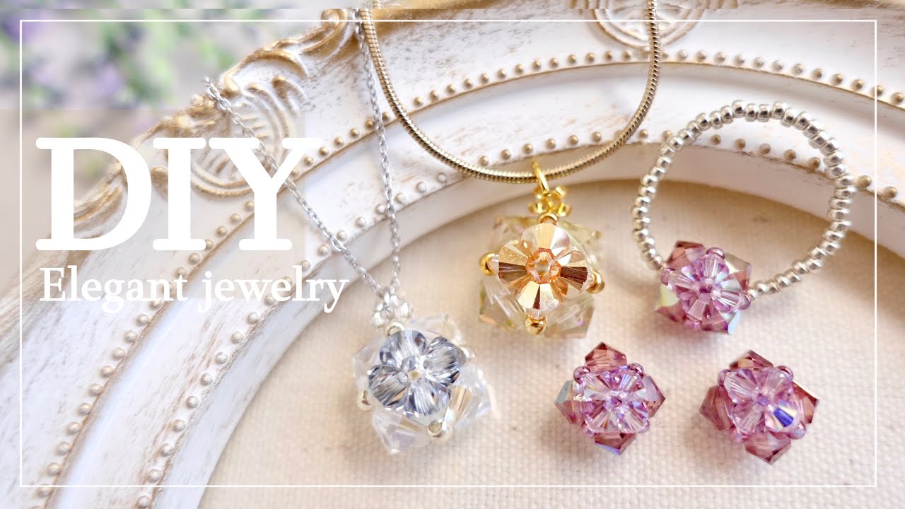 DIY💠Beaded Elegant Motif Tutorial宝石風ビーズモチーフの作り方♪ Pendant Top|Ring|Earrings|ペンダント|指輪|ピアス|簡単