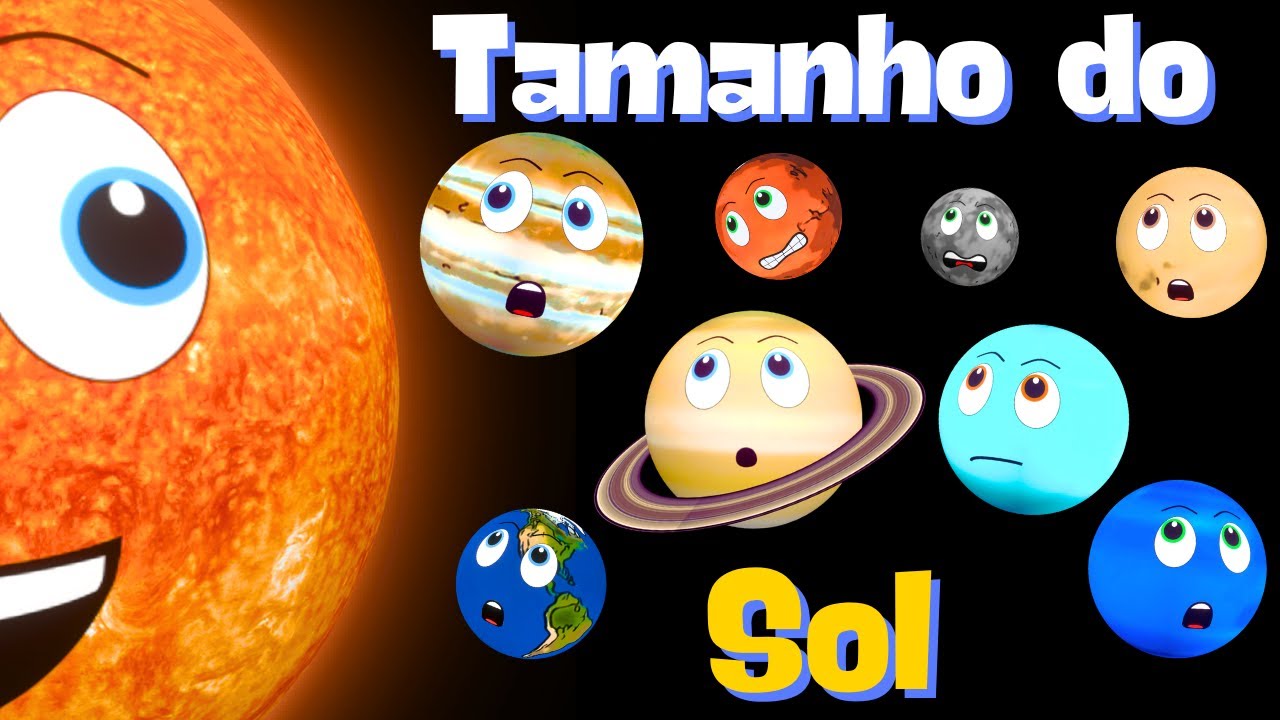 Comparação de tamanhos do Sol. Planetas para crianças. Comparação do tamanho do sistema solar.Espaço