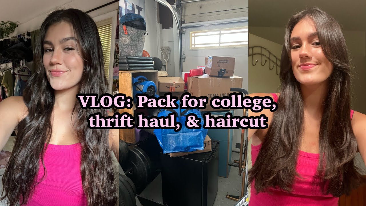 COLLEGE VLOG: Pack with me for college, thrift haul, & getting a haircut