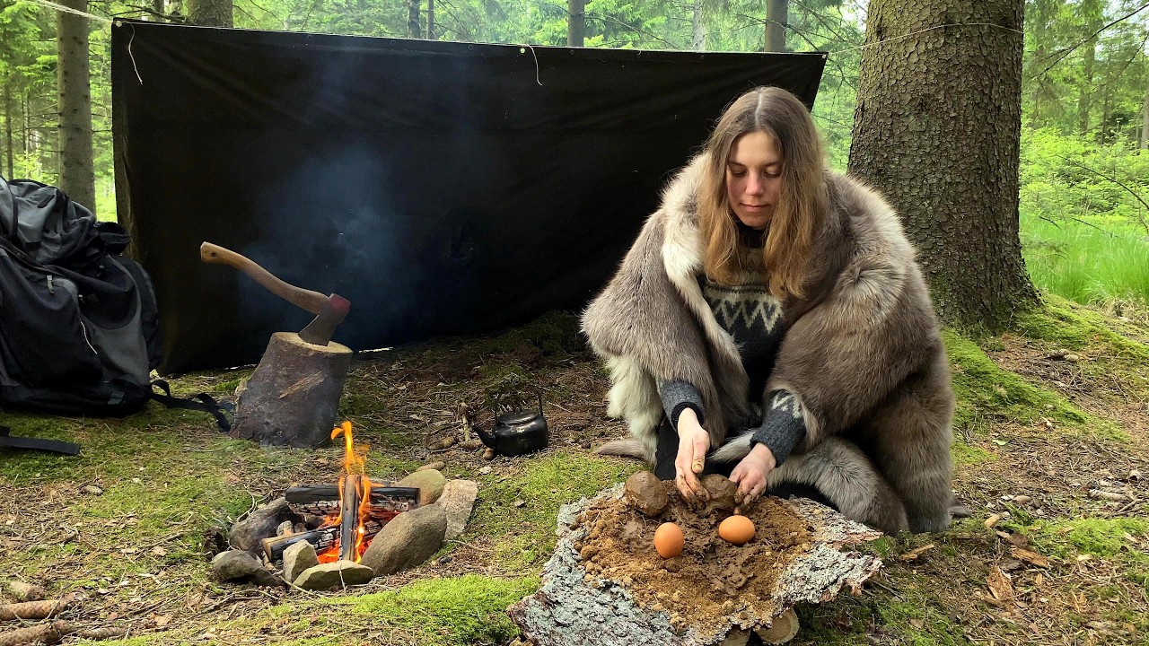 Solo Bushcraft Girl Trip - Test Ancient wild cooking in Sweden wilderness