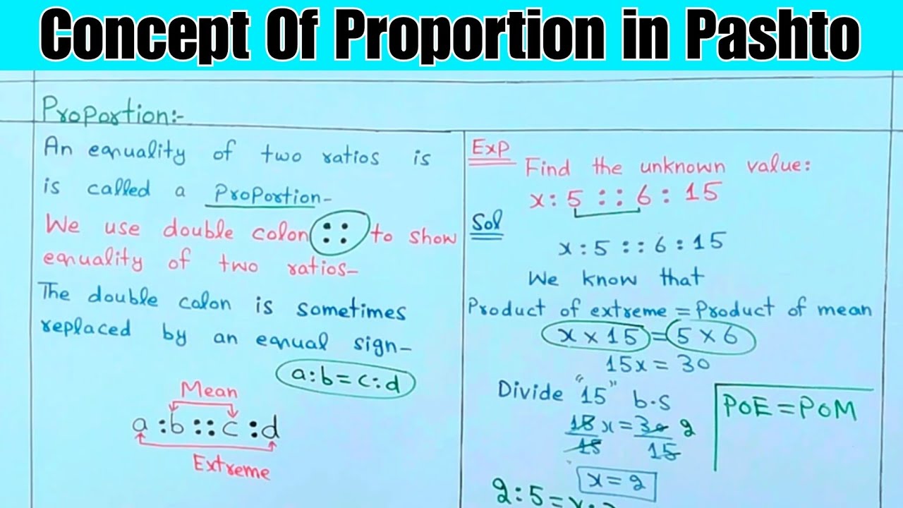 Concept of proportion in pashto | Proportion in pashto | Ratio and proportion