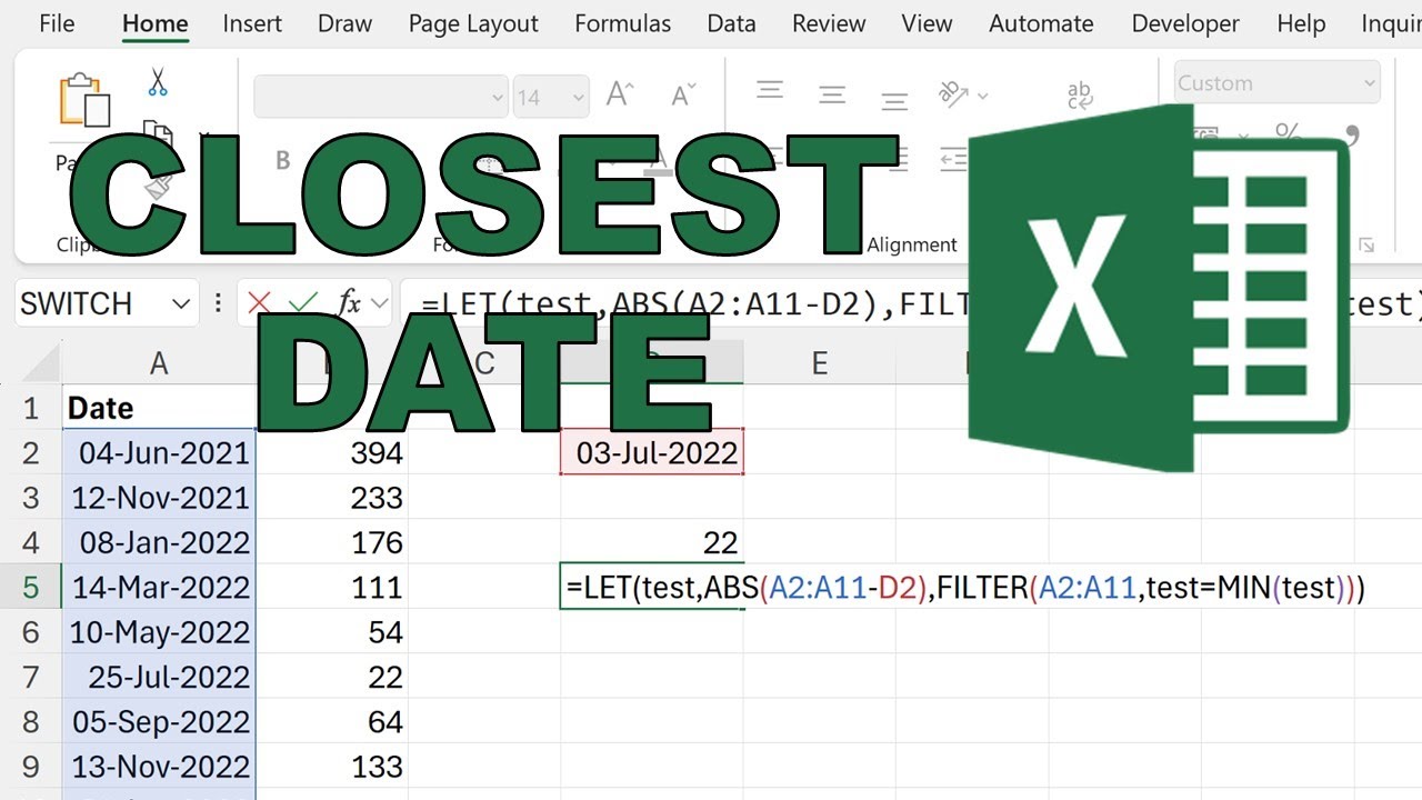 Как найти ближайшую дату в Excel