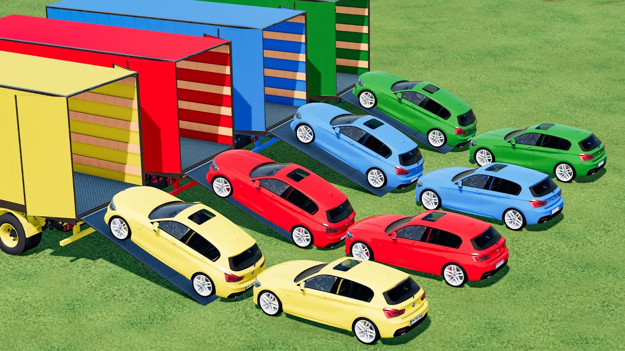TRANSPORT OF COLORS ! BMW 1 COLORED CARS TRANSPORTING with COLORED TRUCKS ! Farming Simulator 22