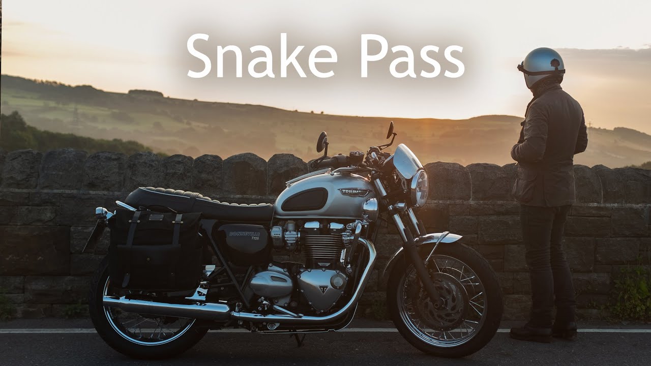Riding a Triumph Bonneville T120 over Snake Pass.