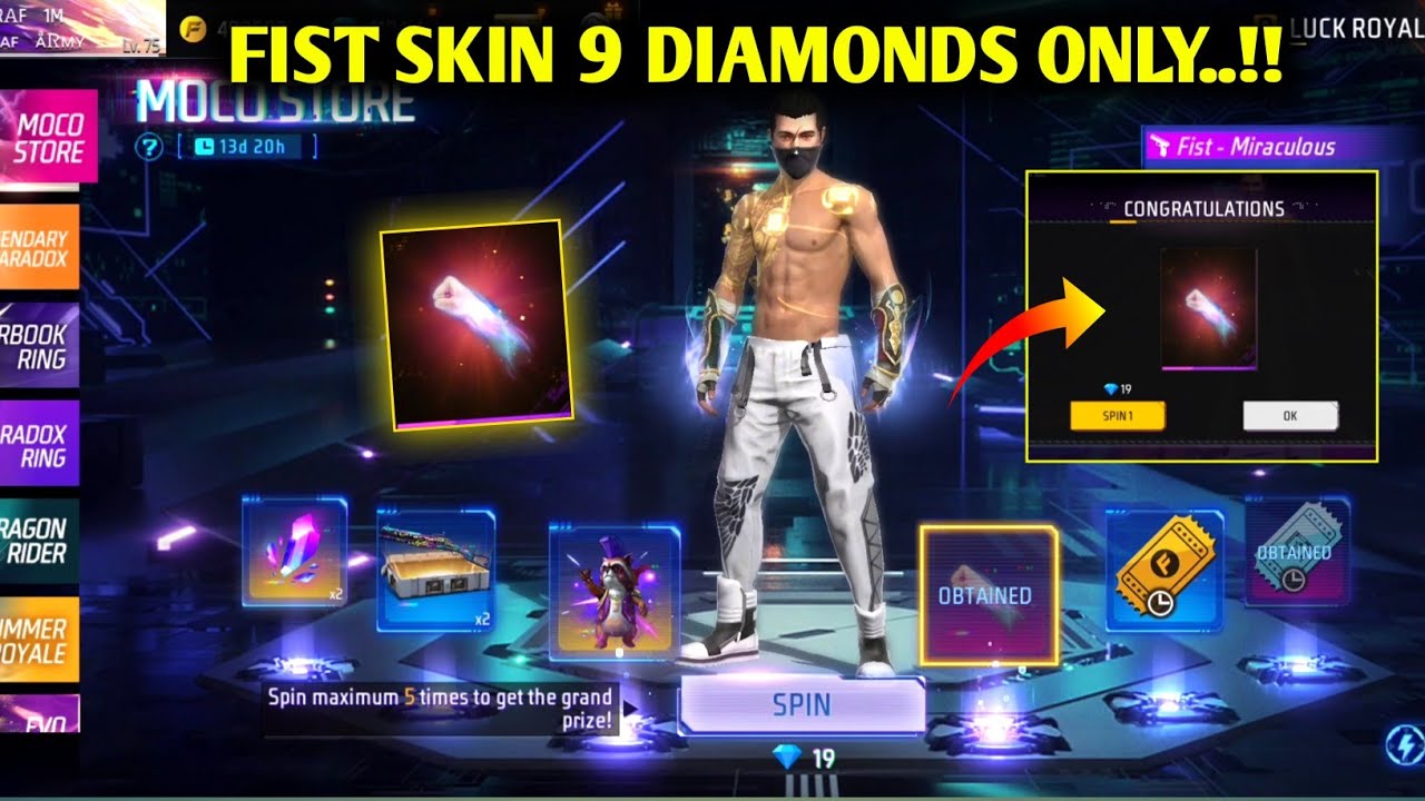 New Fist Skin Moco Store | 9 Diamonds One Spin Trick | New Moco Store Free Fire| Free Fire New Event
