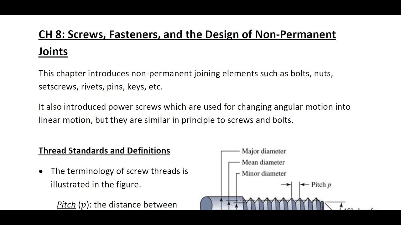 Ch8: Screws & Fasteners - Nonpermanent Joints (1) - ARABIC