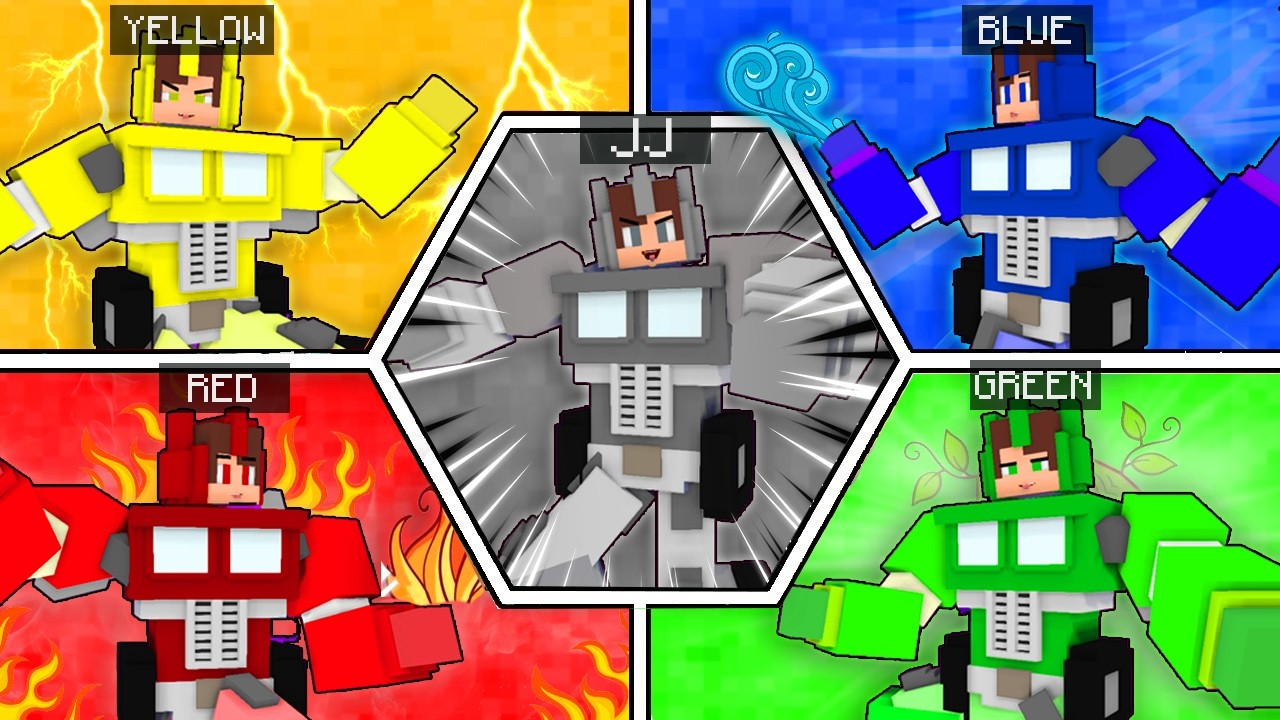 All Element JJ Transformers - Fire vs Water vs Grass vs Wind with Mikey - Maizen Minecraft Animation