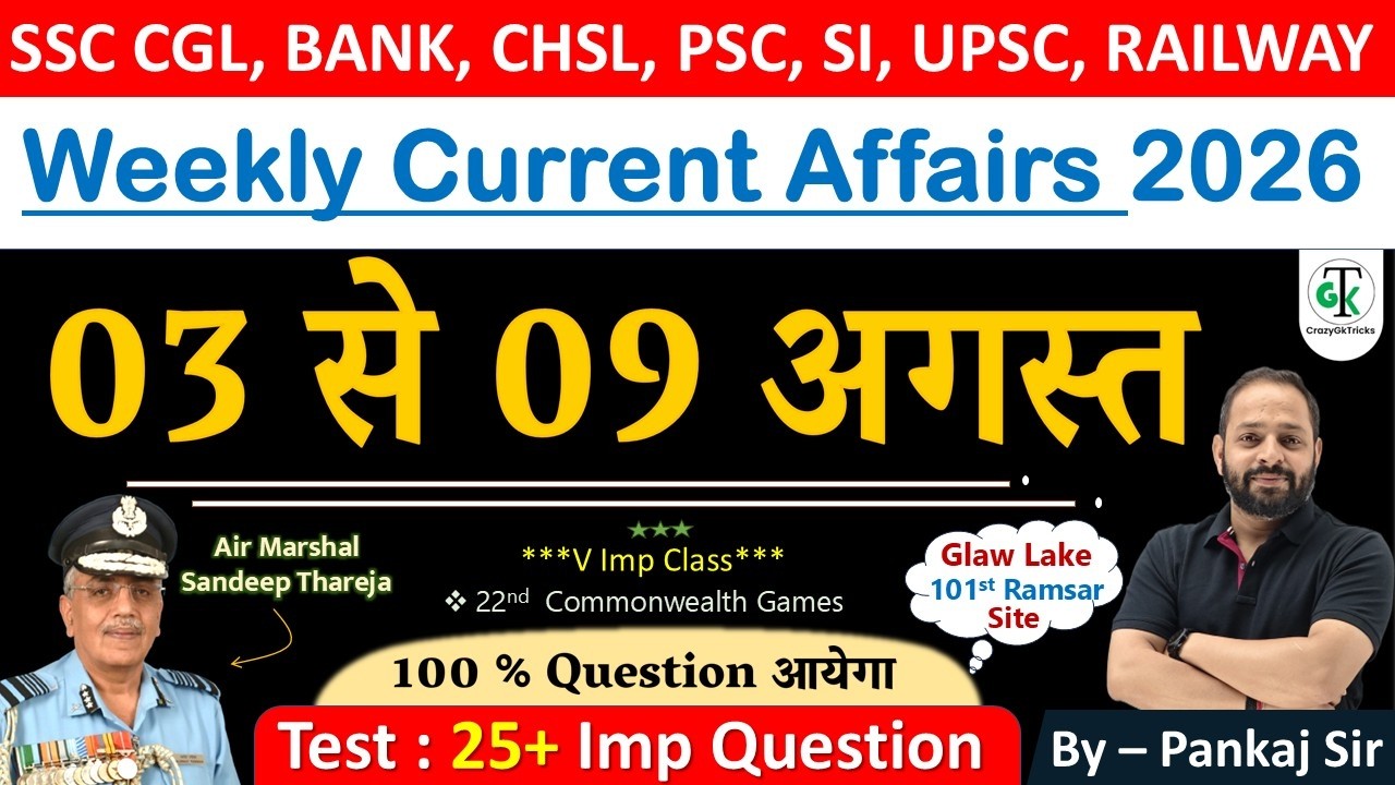 03 - 09 August 2026 Weekly Current Affairs | Most Important Current Affairs 2026 | CrazyGkTrick