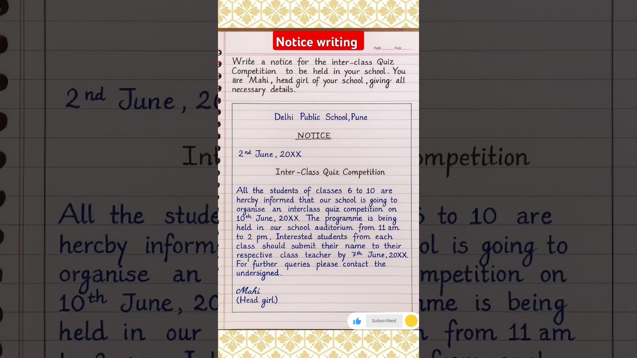 Notice Writing | Inter-Class Quiz Competition ✍️📚