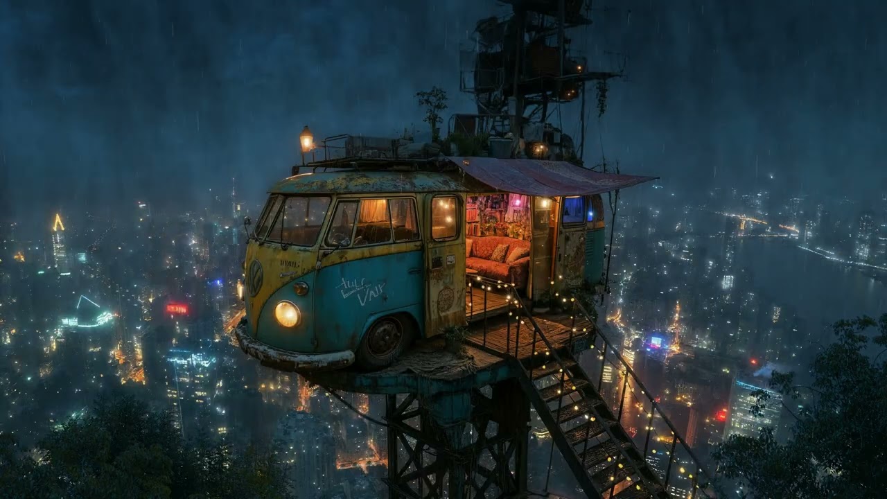 Lofi Zen - Chill Lofi Hiphop from a Van Dwelling Above City | For Study, Sleep, or Relaxation | 4K