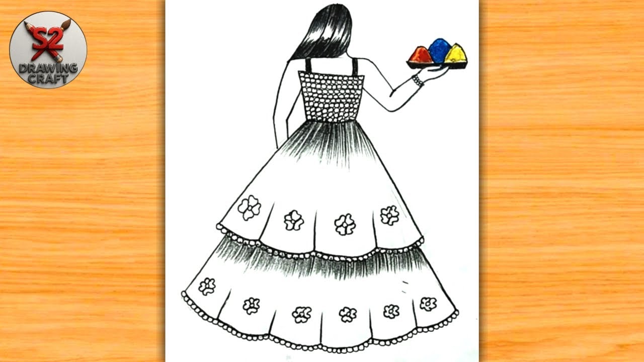 Holi special easy drawing | how to a backside girl draw | simple drawing