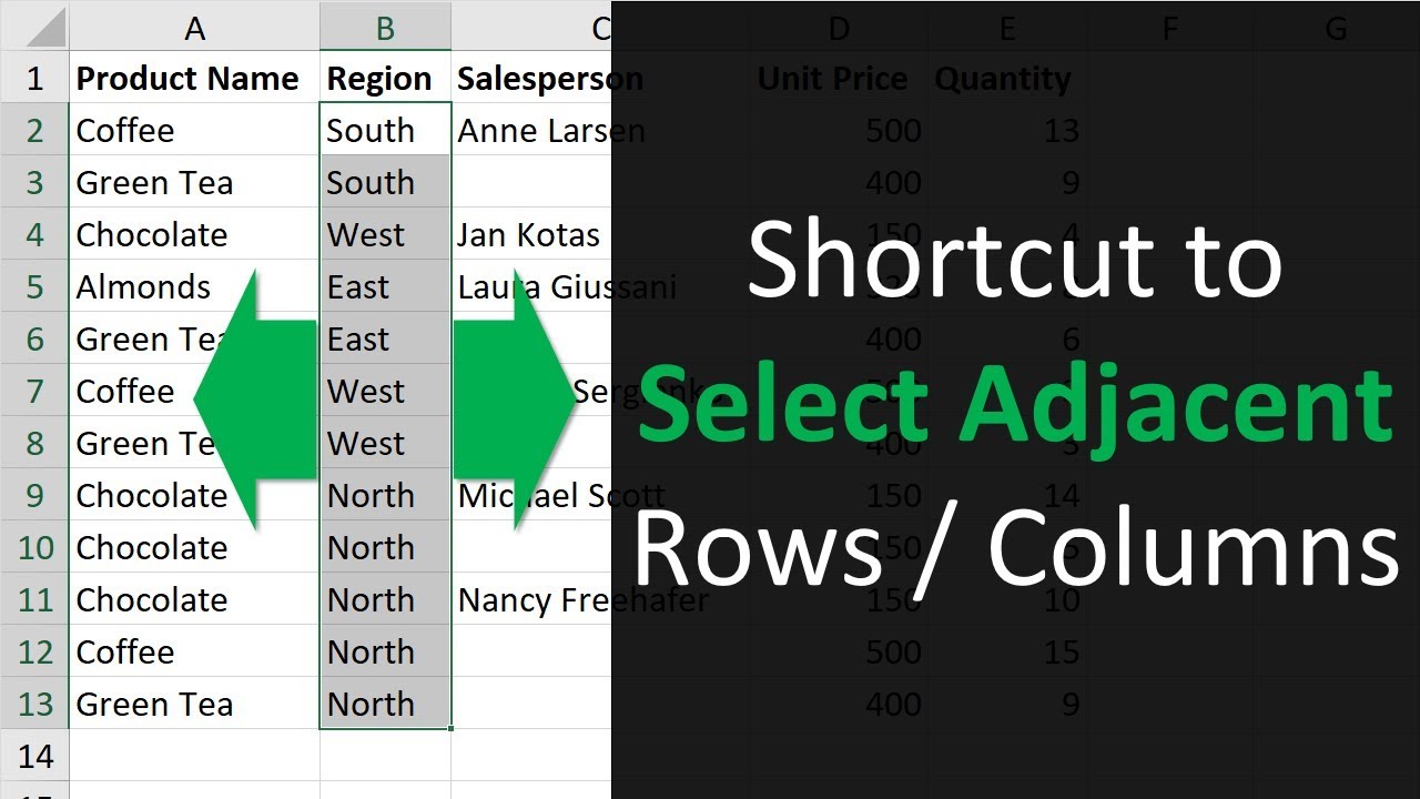Excel Shortcut to Select Rows or Columns with Blanks Cells by Moving Selection