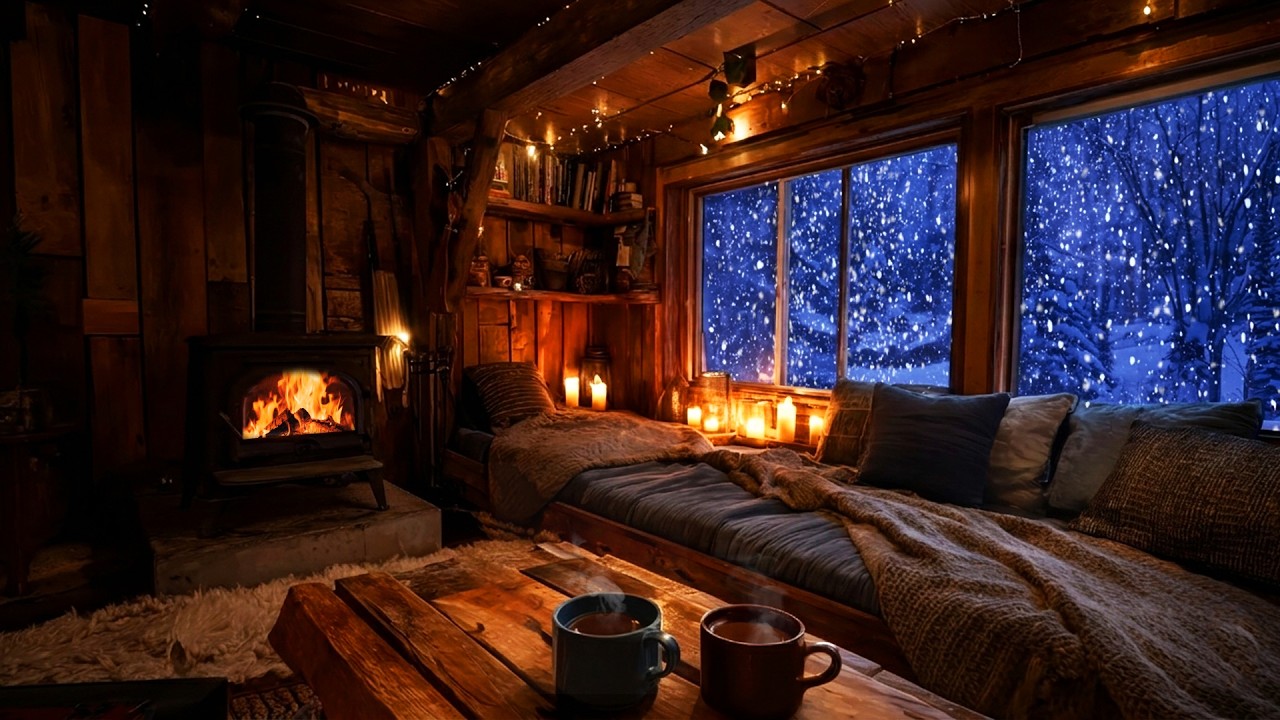 Gentle Snowfall and Candlelight Glow ❄️ | Cozy Cabin Night Ambience (NO ADS)