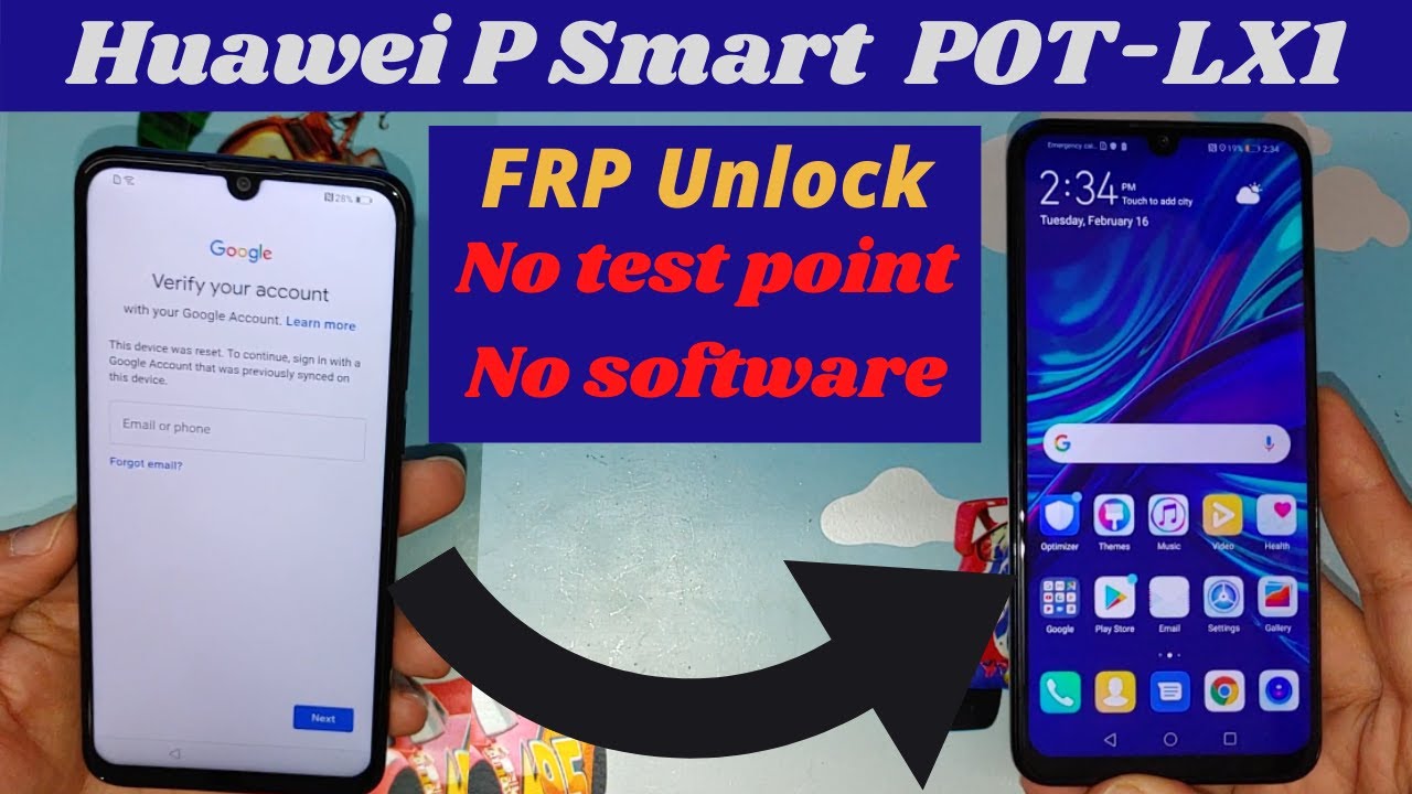 Huawei P Smart POT-LX1 FRP Bypass /Google Account Unlock Without Test Point And Software by Chimera