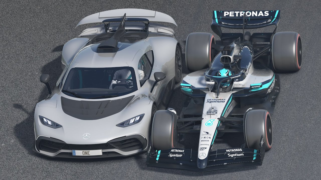 George Russell Mercedes F1 2025 vs Mercedes Supercars & Hypercars at Silverstone