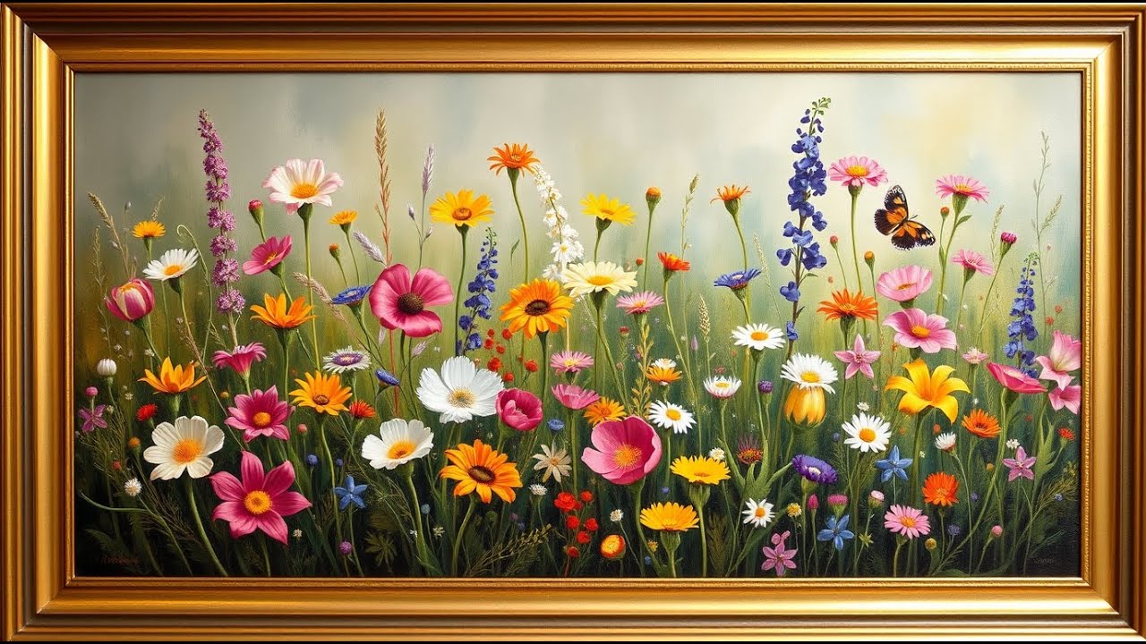 Vintage Wildflower Meadow Mood Wallpaper Background | Ultra HD | Framed Original Digital Art