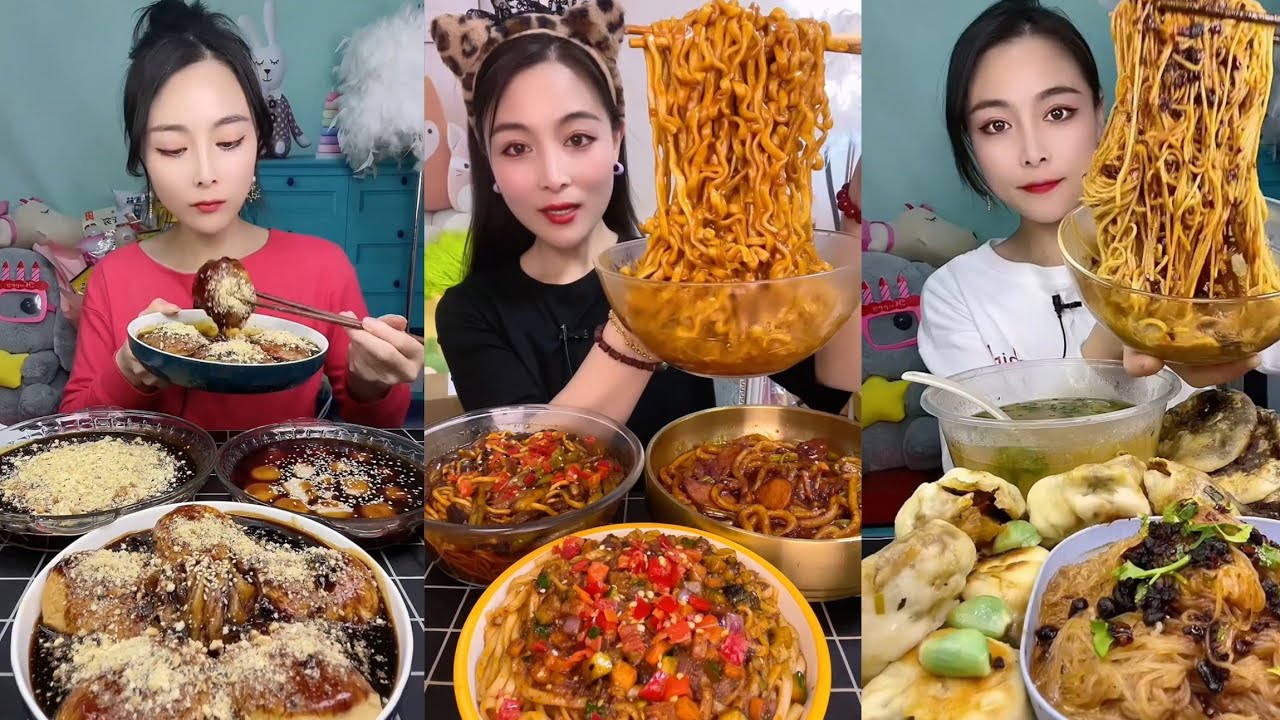 Mukbang : Eating Spicy Noodles 🍜🍜 fire Noodles 🍜 with Hotdogs 🍳 egg#yummy #hotpot #delicious #cook 